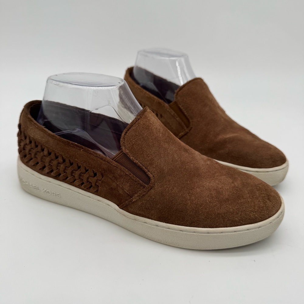 Michael Kors Stevie Brown Suede Leather Slip On Sneaker Size 7.5